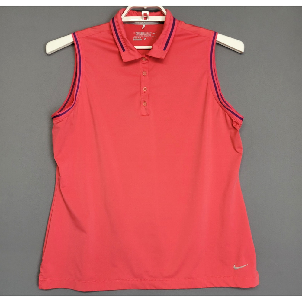 Nike Golf Tour Performance Top Womens XL Orange Dri Fit Sleeveless Button Collar